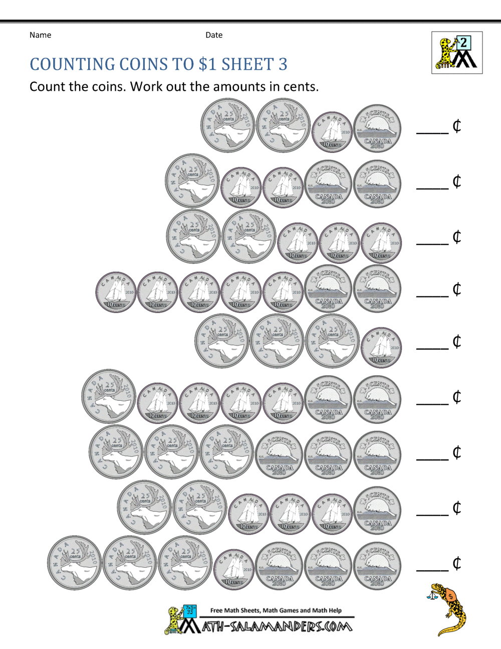 Money Worksheets Canada