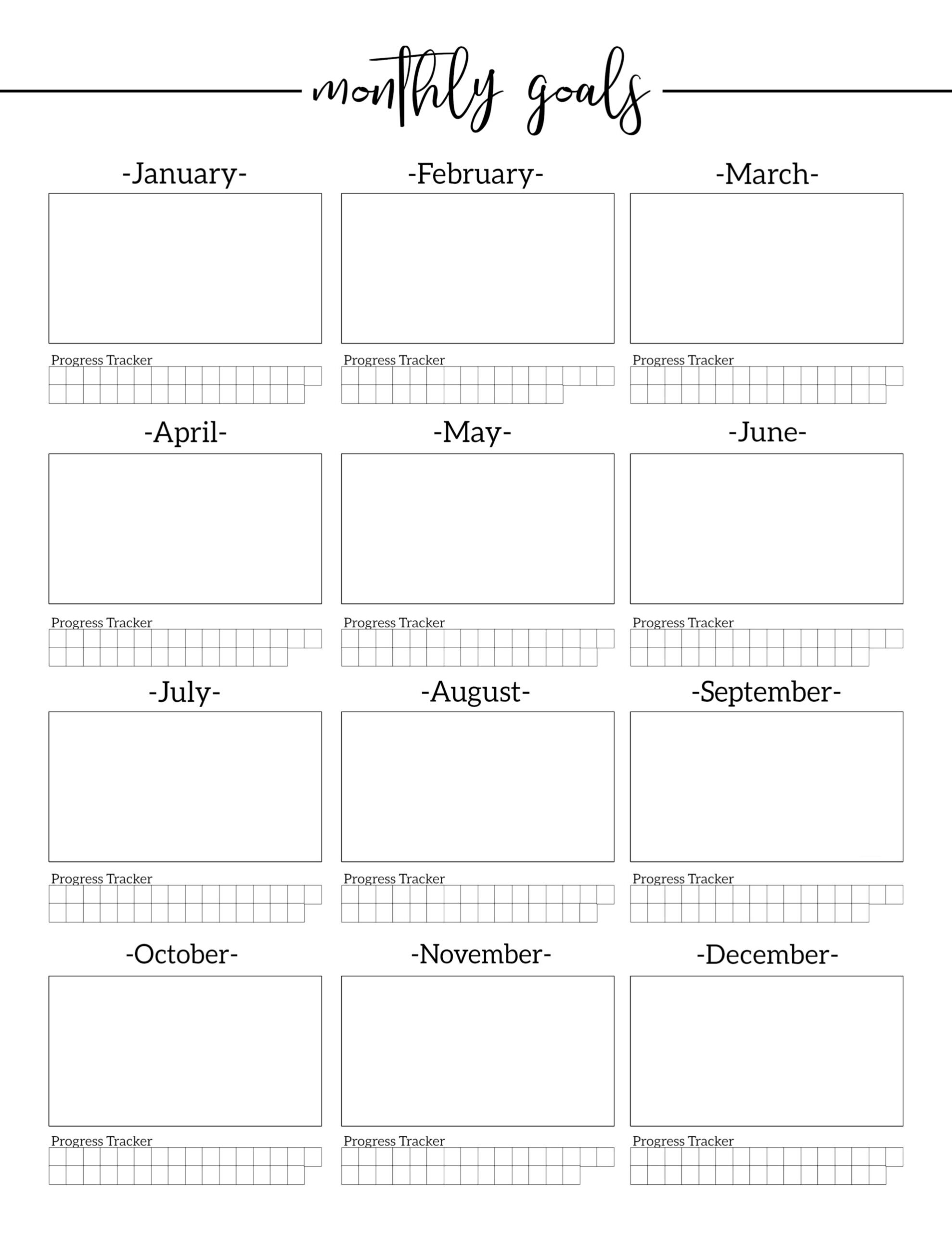 Monthly Goal Setting Worksheet With Progress Tracker Paper Trail Design