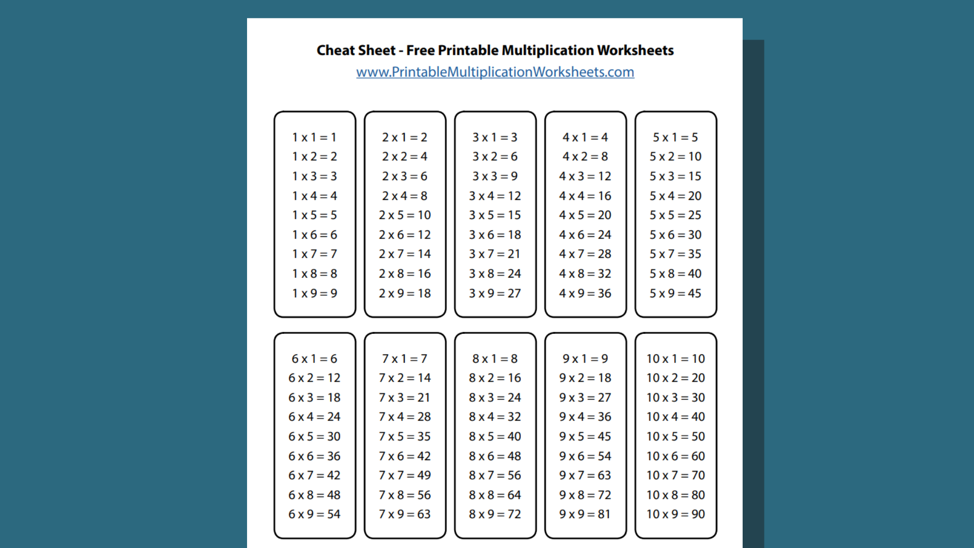 Multiplication Cheat Sheet Printable Multiplication Worksheets