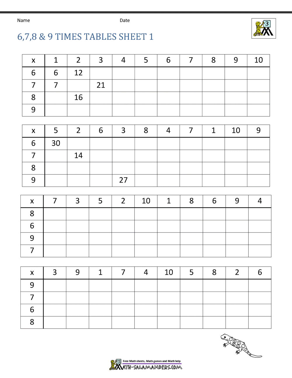 Free Multiplication Worksheets Printable