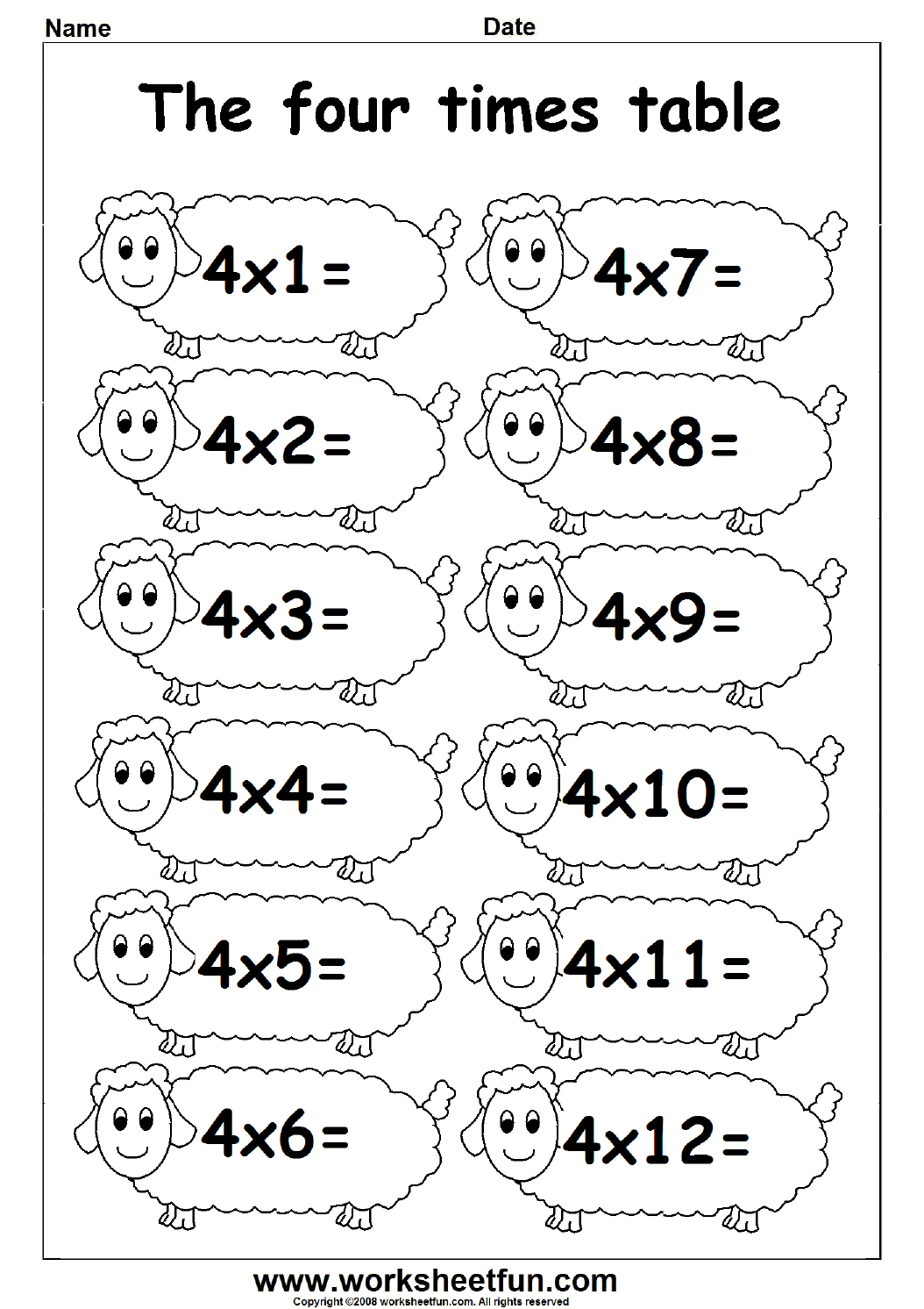 Multiplication Table Printable Worksheet