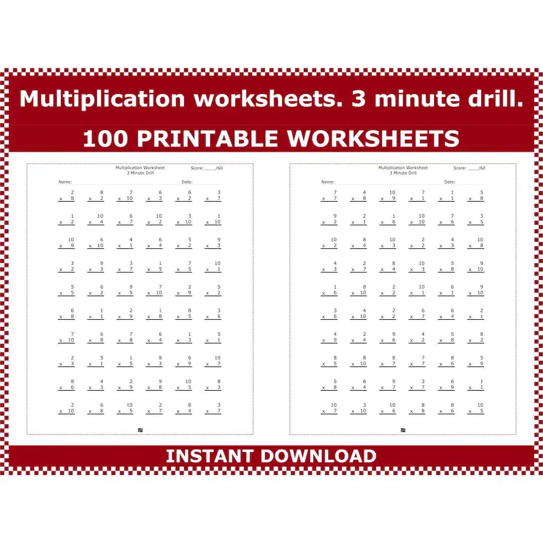 Multiplication Worksheets 3 Minute Multiplication Drills Multiplication Math Drills 3rd 4th Grade Multiplication Facts By Acminimalist Etsy Ireland