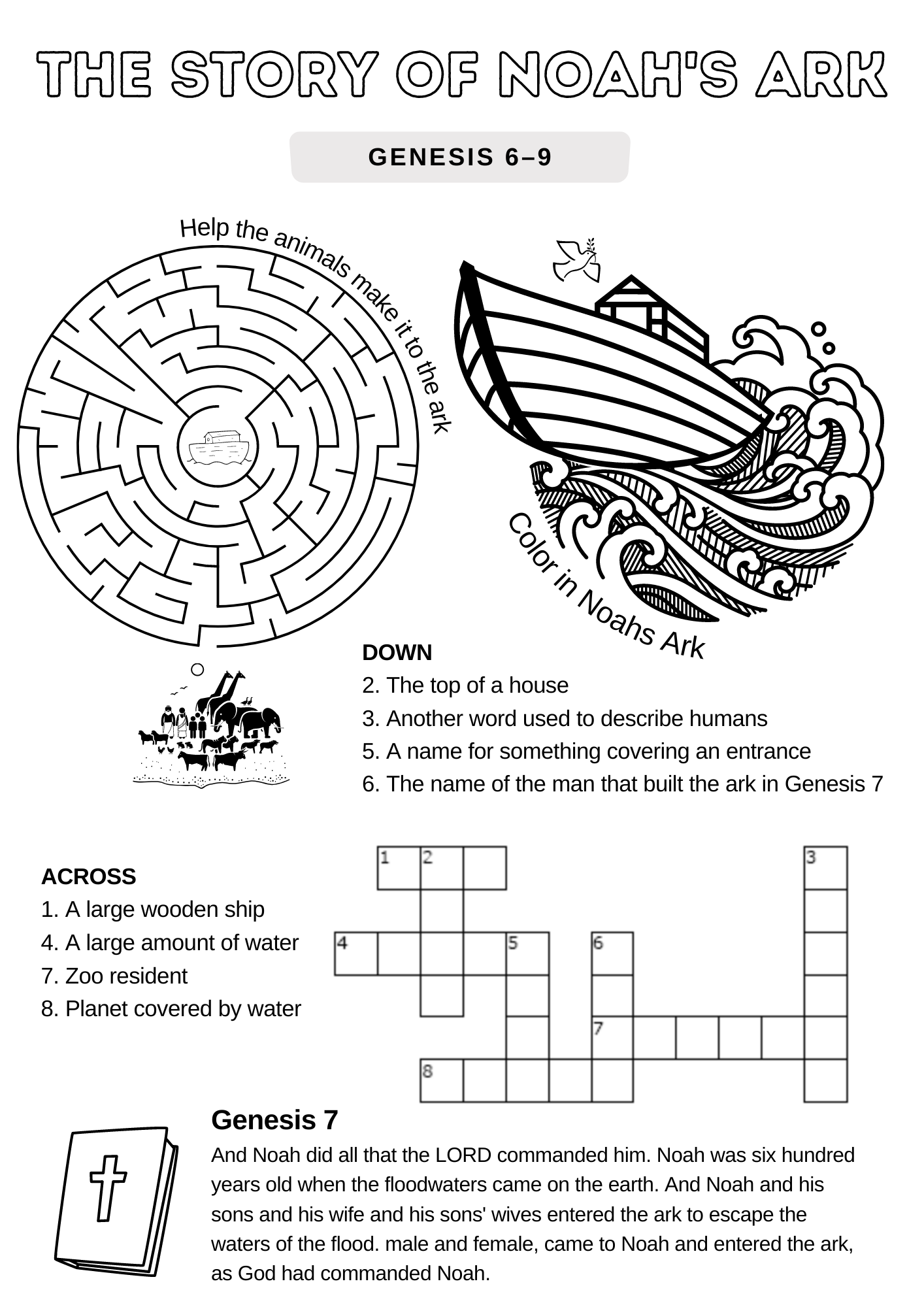 Noahs Ark Multi Worksheet Activity Pack 8 Activities Free Bible Worksheets