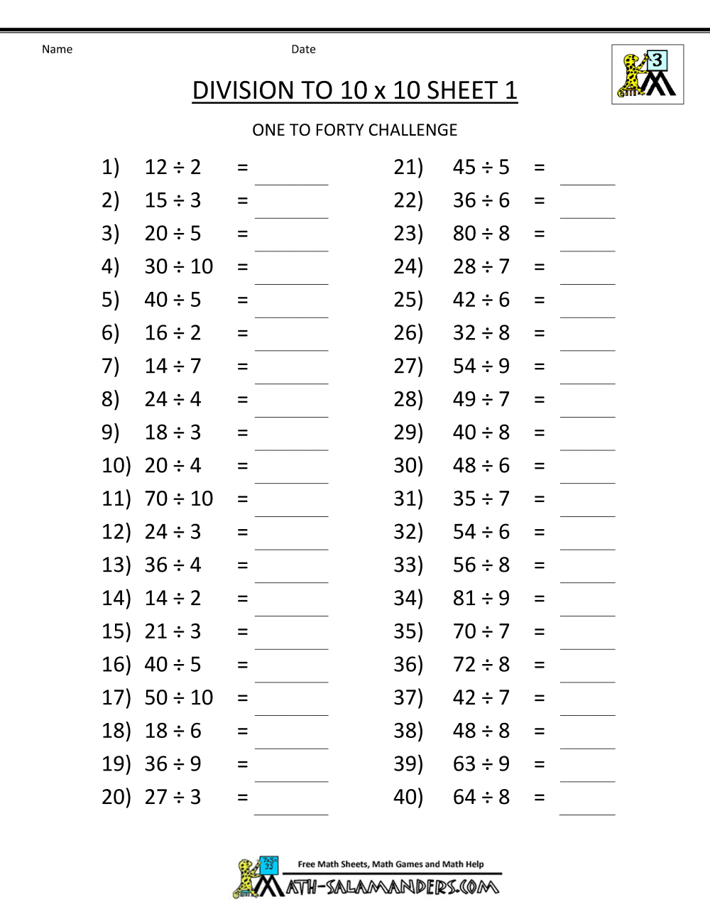 Printable Division Worksheets 3rd U0026 4th Grade