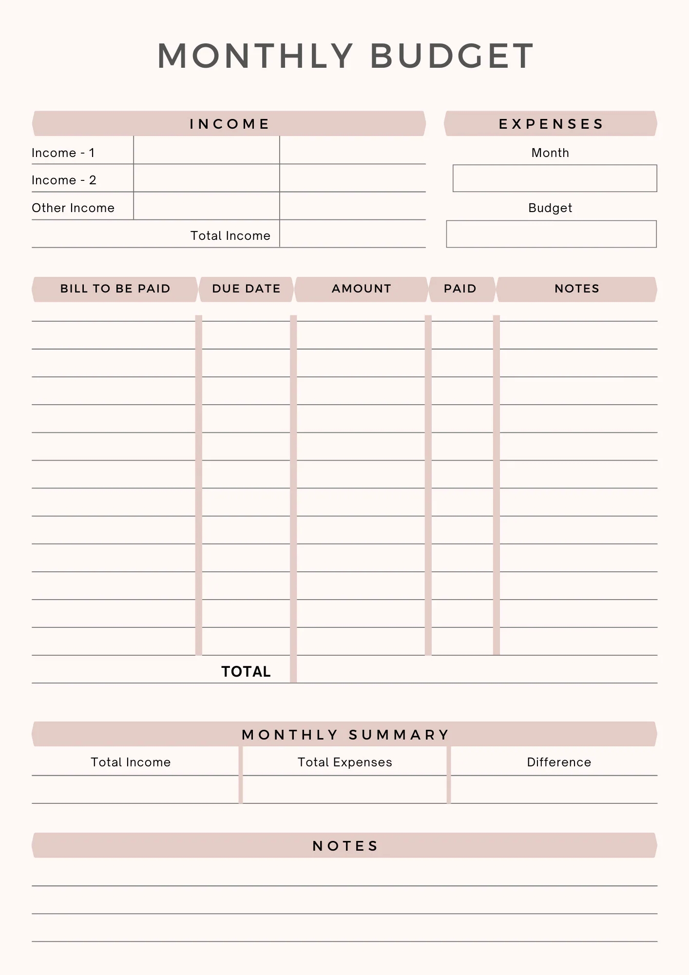 Printable Monthly Budget Planner Sheet Monthly Income Expense Recorder Monthly Budget Printable Worksheet PDF A4 Instant Download Etsy