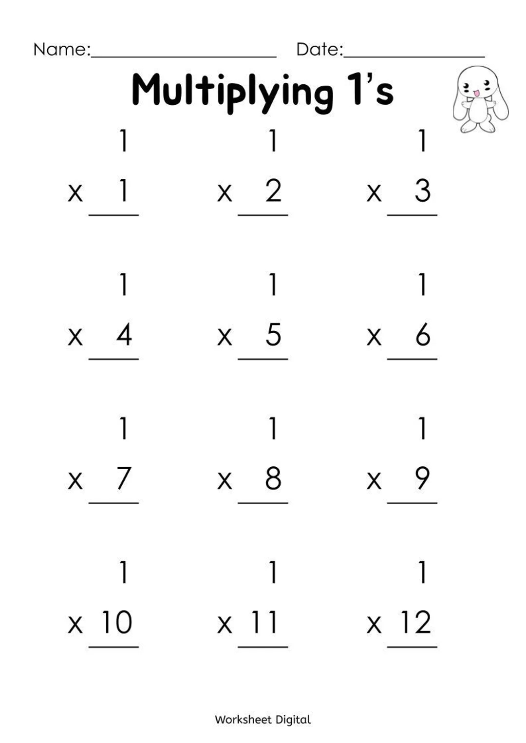 Printable Multiplication Multiplying Worksheets Numbers 1 12 