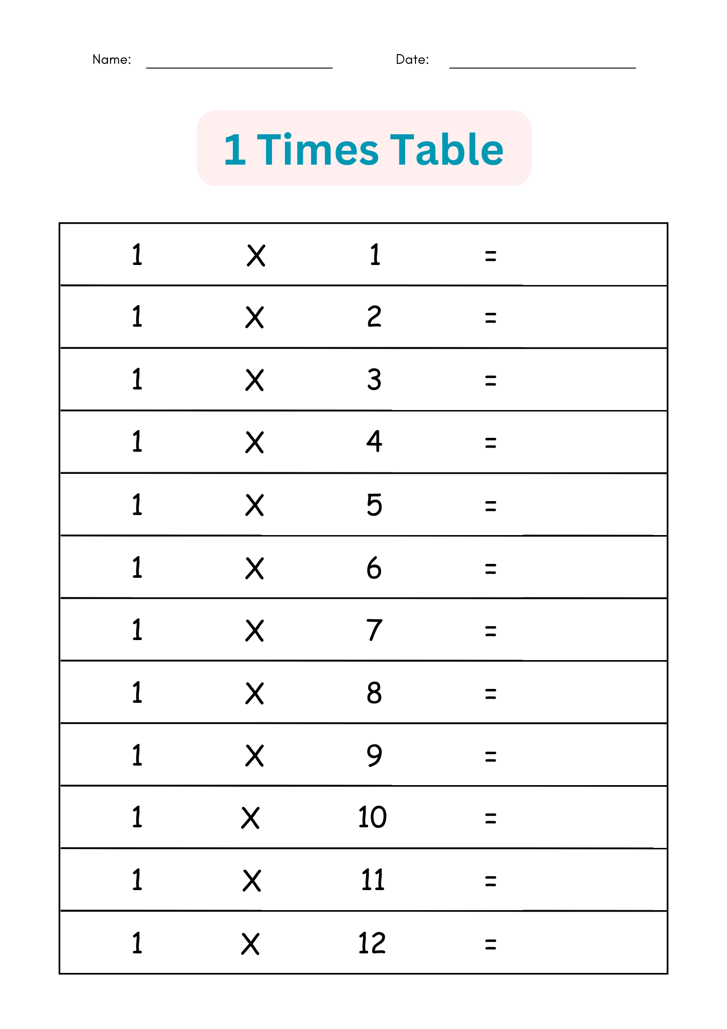 Printable Times Table Worksheets