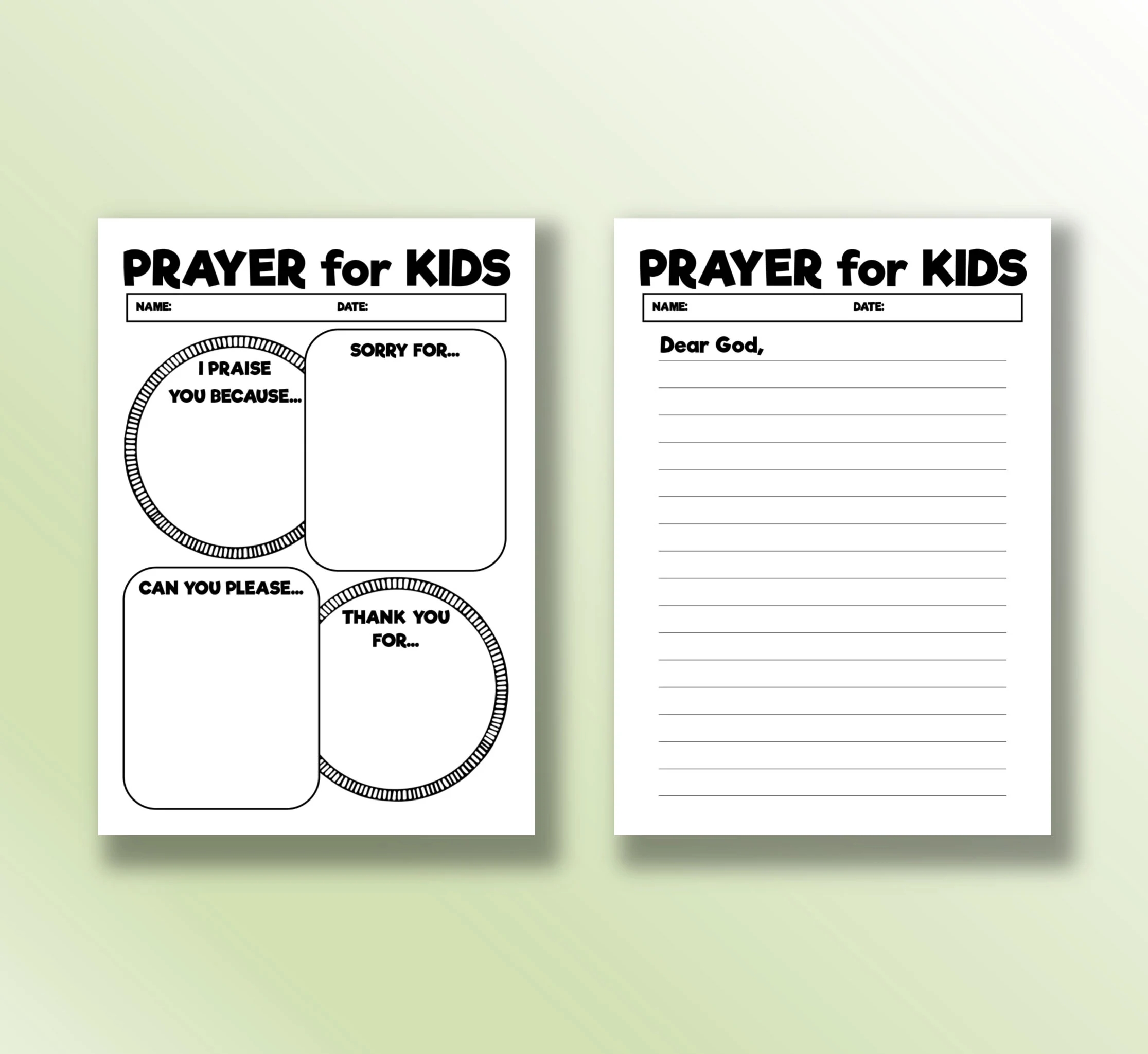 Printable Prayer Notes For Kids Children s Prayer Worksheet Daily Prayer For Kids Bible Printables A5 A4 U0026 Letter Size Etsy