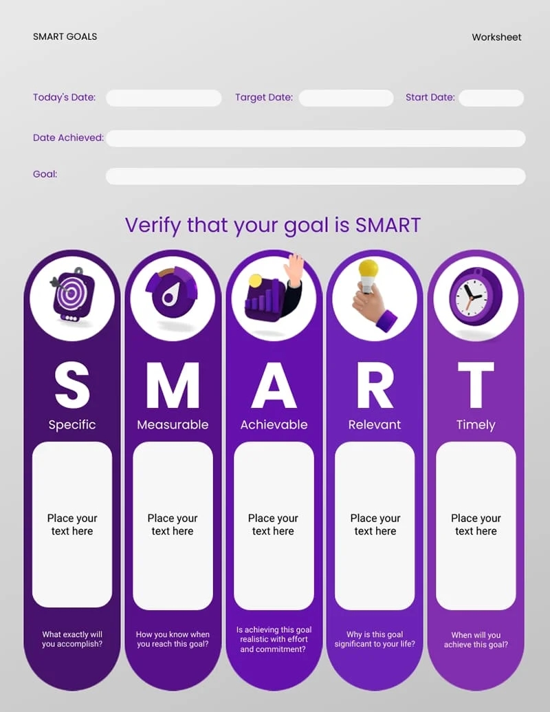Printable SMART Goals Worksheet Template Visme