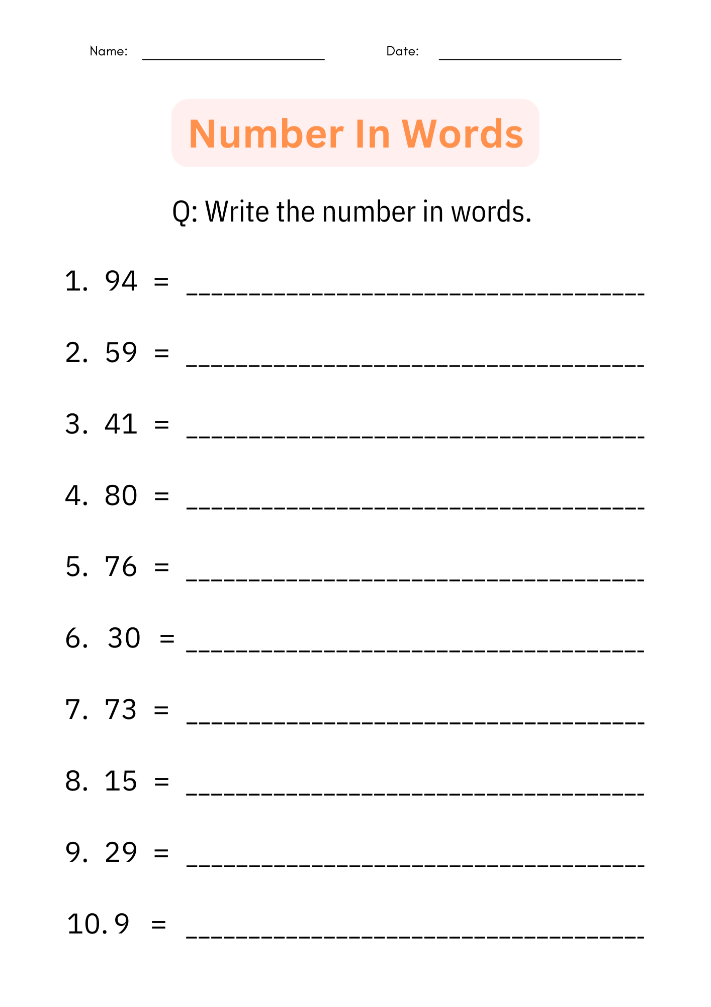 Numbers 1 To 100 Printable Worksheets Numbers 1 To 100 Printable Worksheets