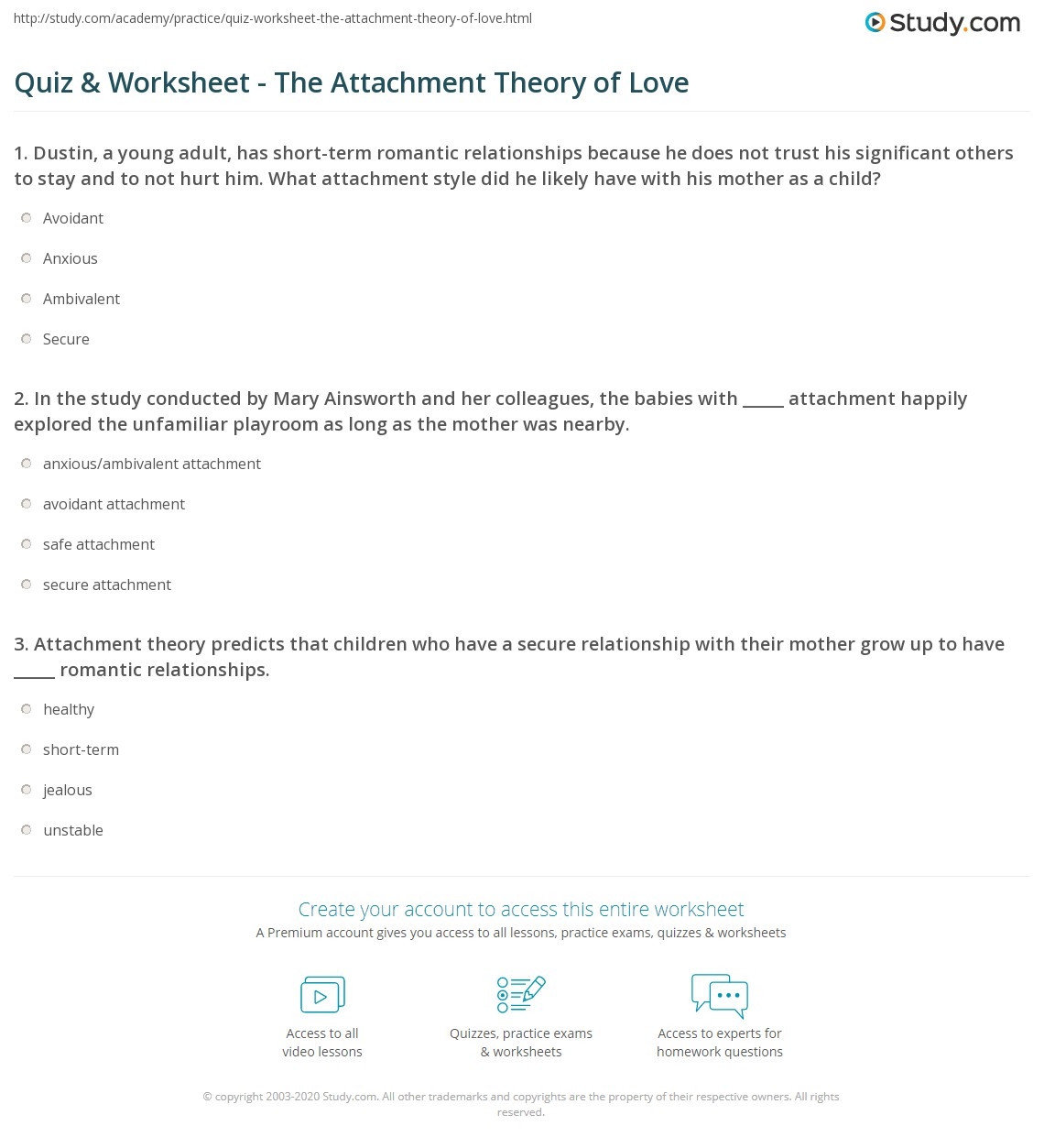 Printable Attachment Theory Worksheets