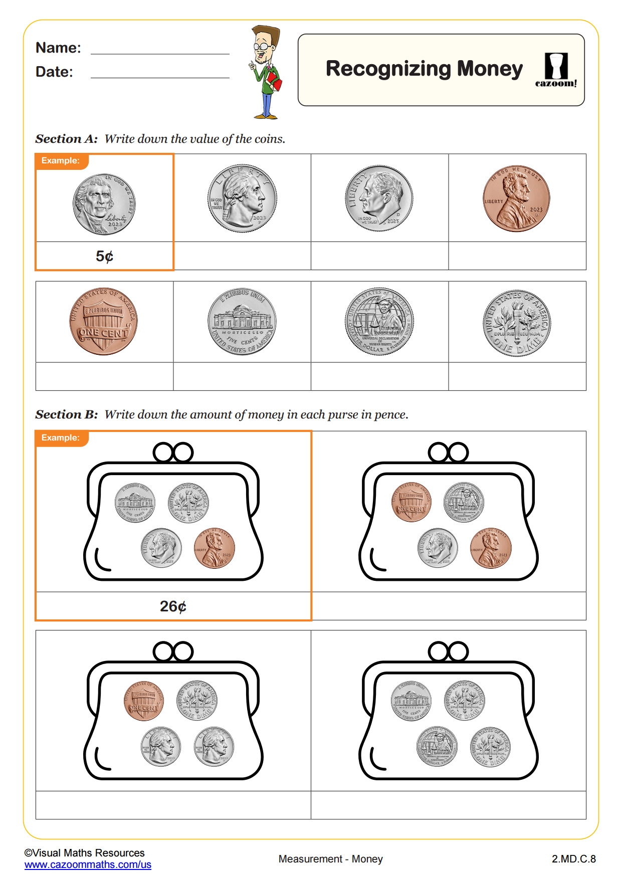Recognising Money A PDF Printable Measurement And Data 
