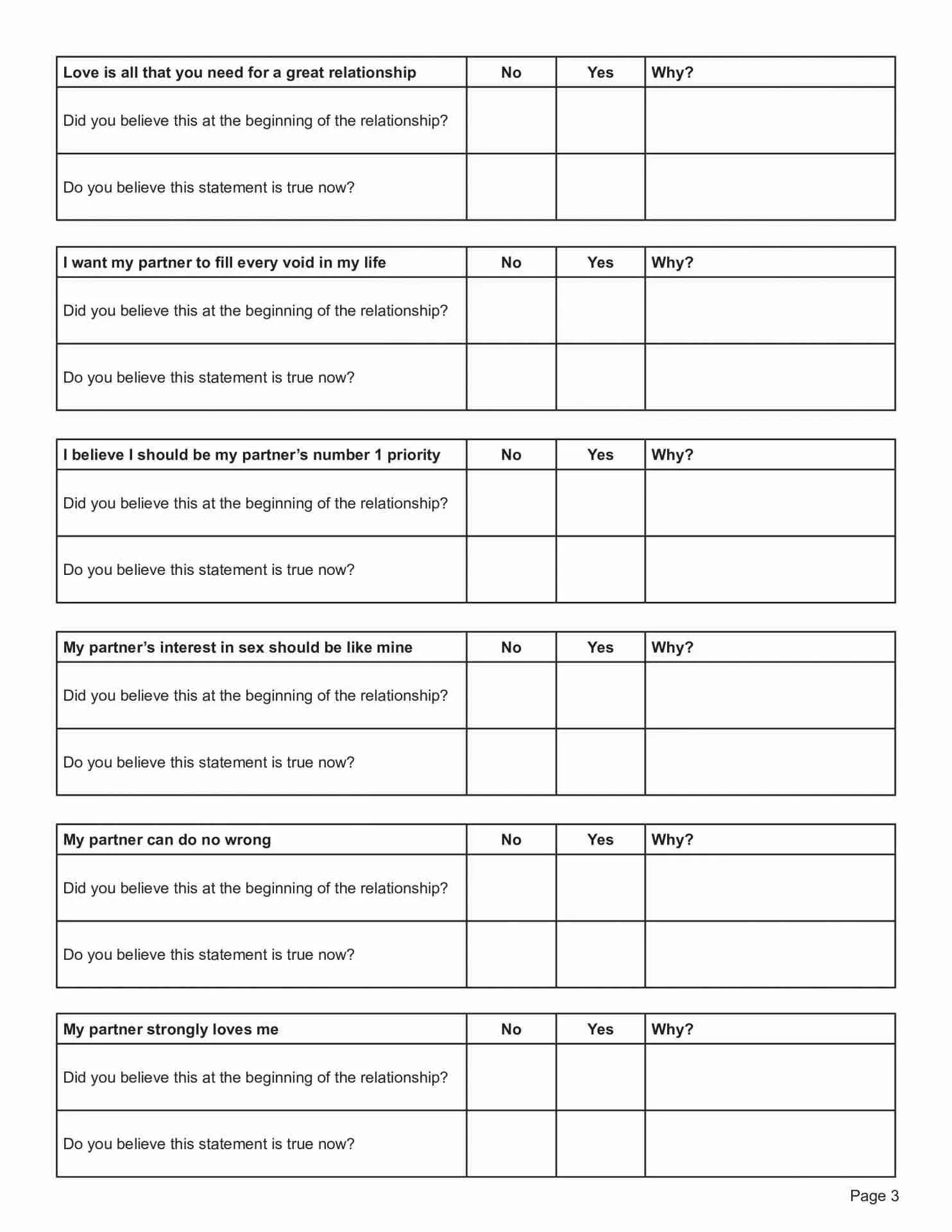 Relationship Expectations Worksheet PDF 