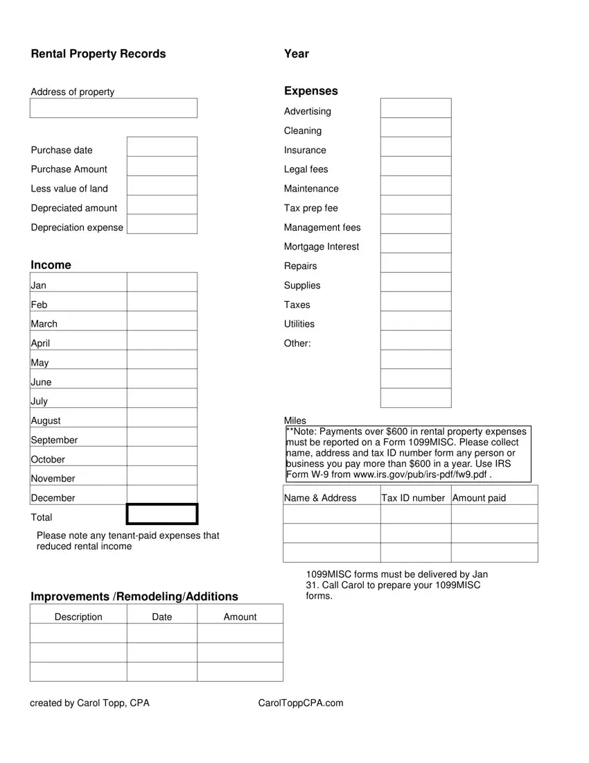 Rental Property Expenses Form Fill Out Printable PDF Forms Online