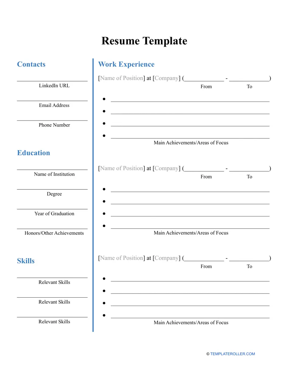 Resume Template Download Printable PDF Templateroller Resume Template Download Printable PDF Templateroller