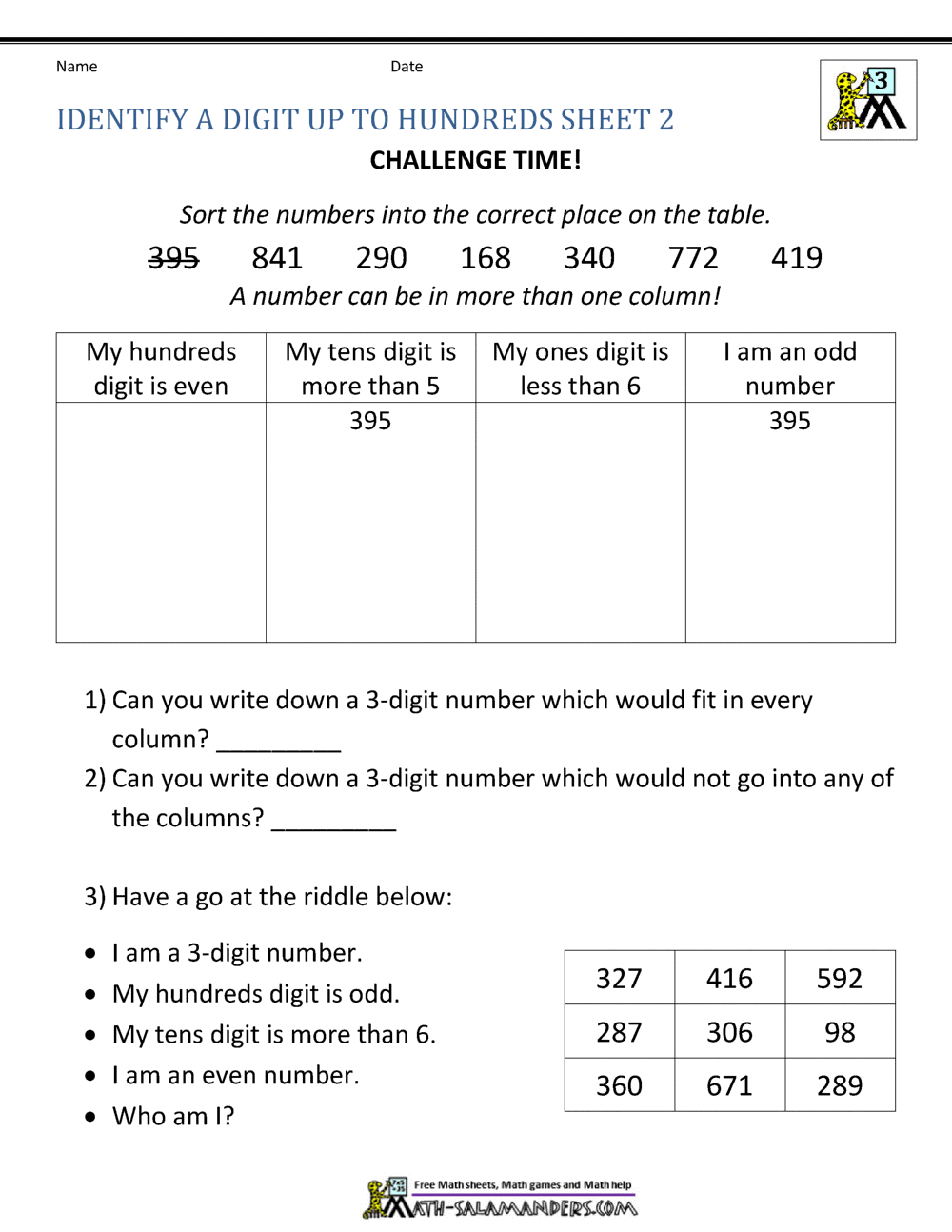 Free Printable Place Value Worksheets