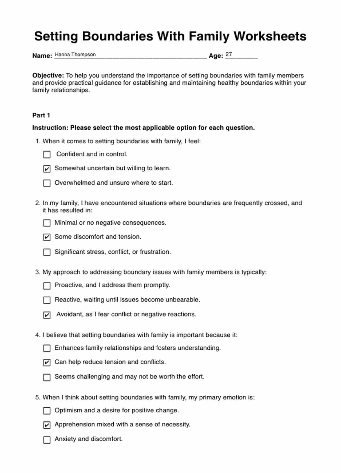 Setting Boundaries With Family Worksheet Example Free PDF Download