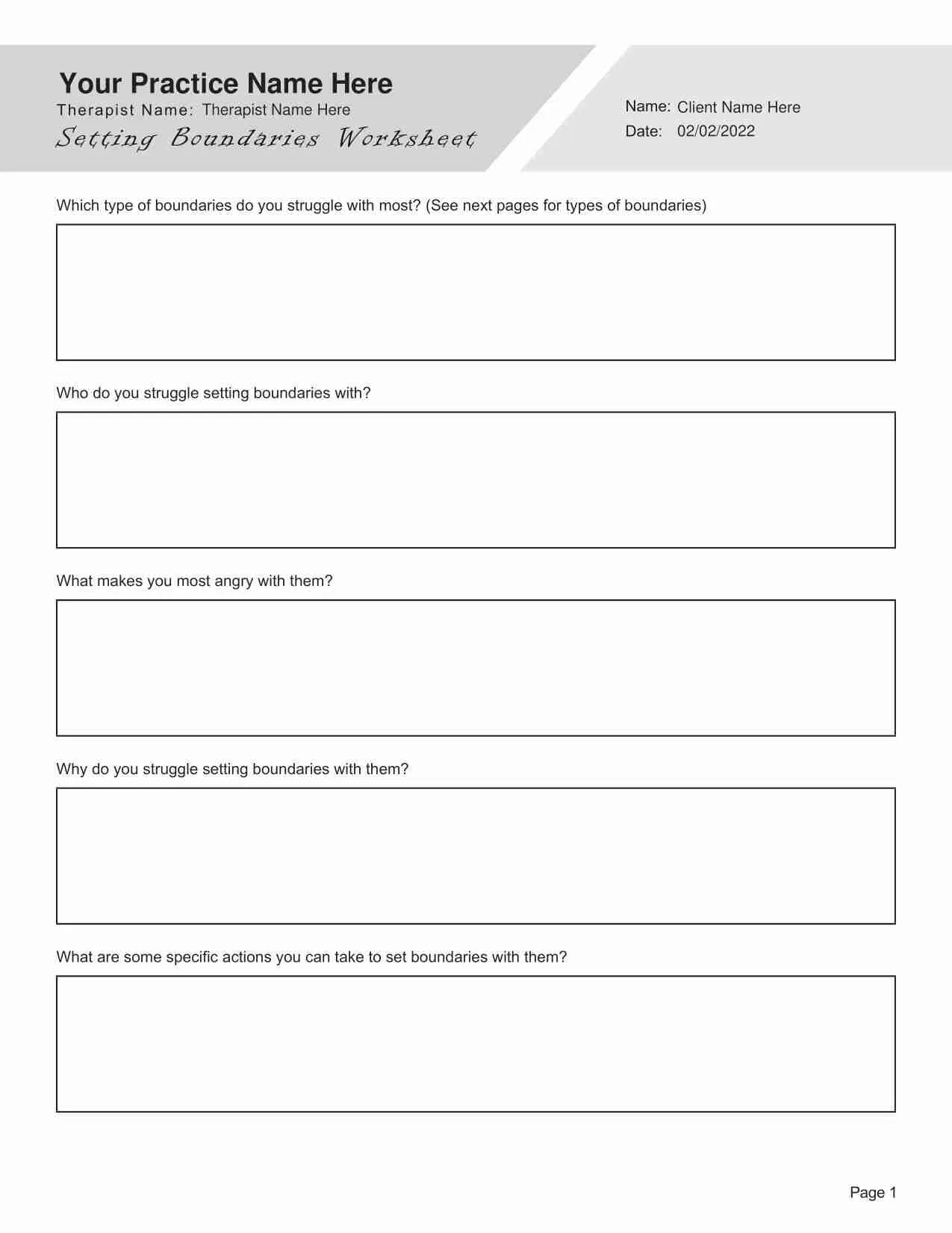 Setting Boundaries Worksheet PDF TherapyByPro