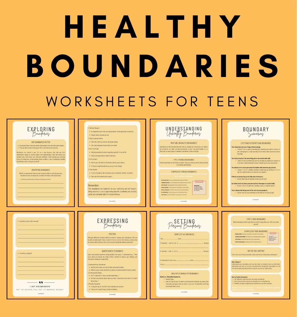 Setting Healthy Boundaries Worksheets Printable PDF Bundle For Teens Etsy