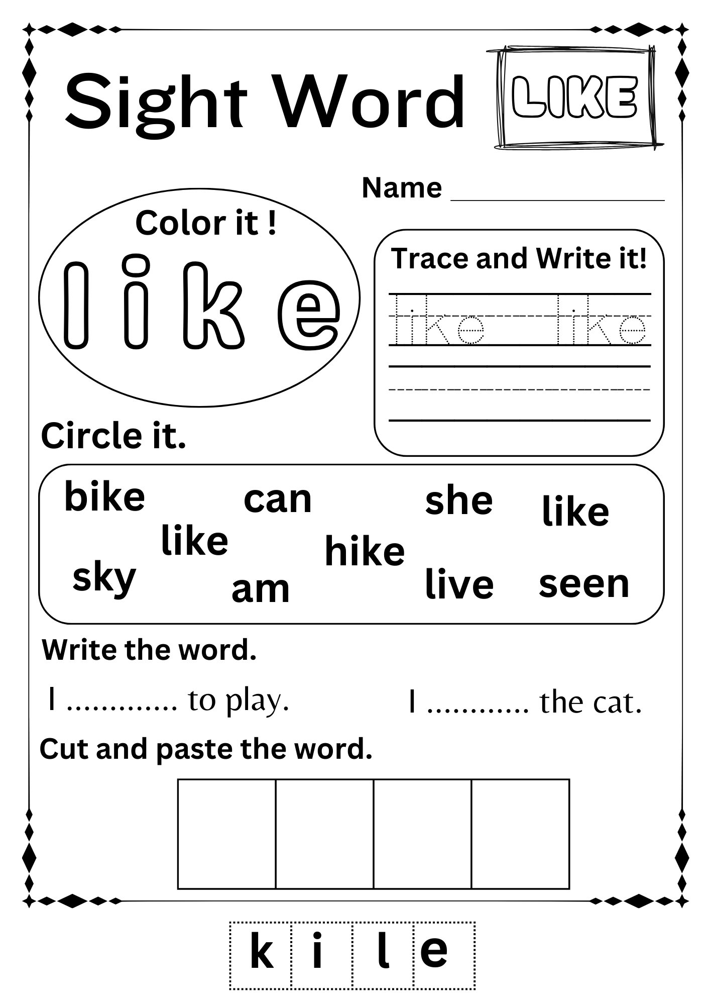 Printable Worksheet For Kindergarten
