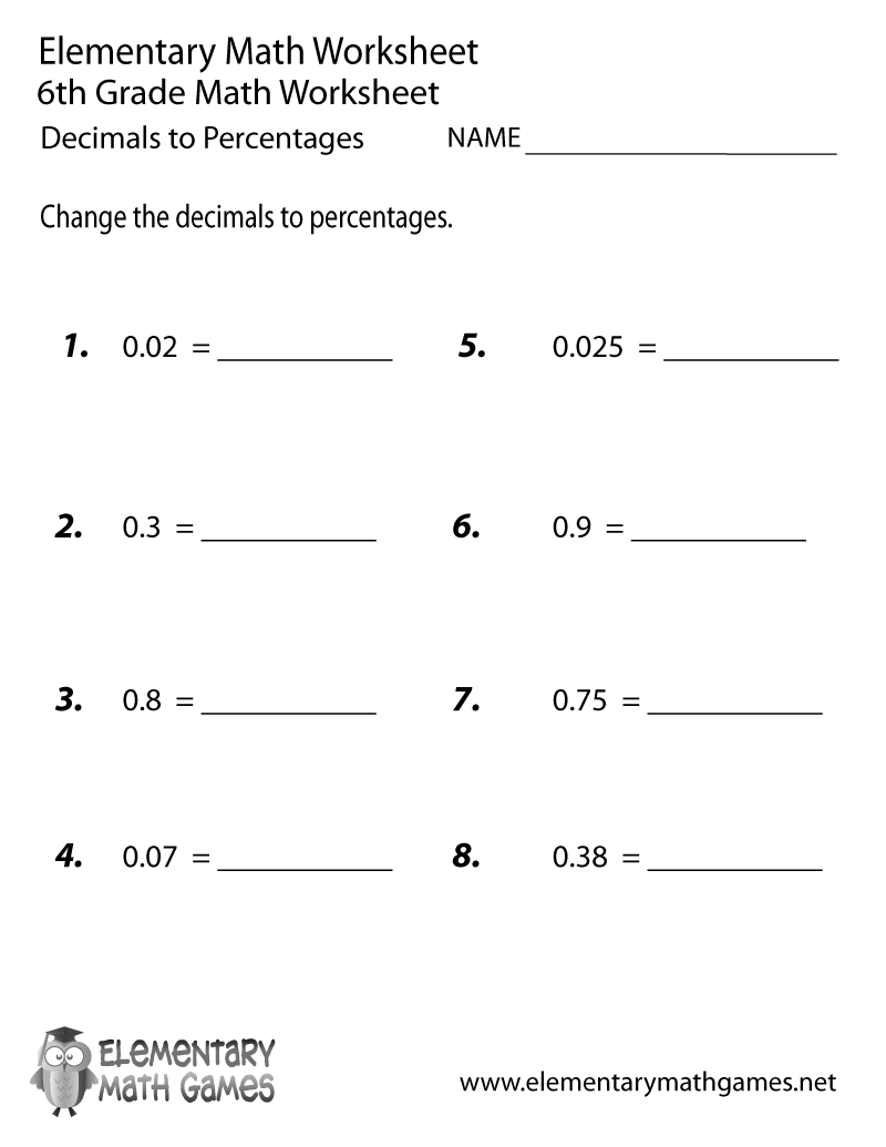 Sixth Grade Decimals To Percentages Worksheet Sixth Grade Decimals To Percentages Worksheet