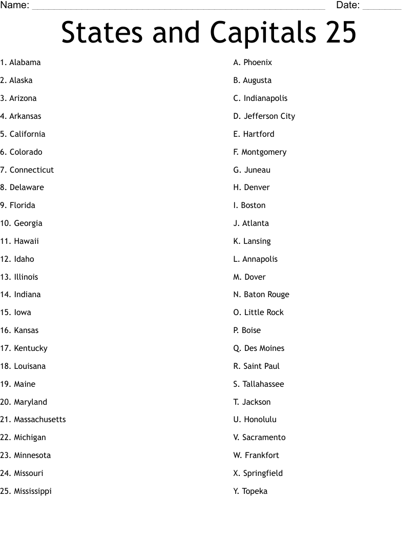 States And Capitals Worksheet WordMint States And Capitals Worksheet WordMint