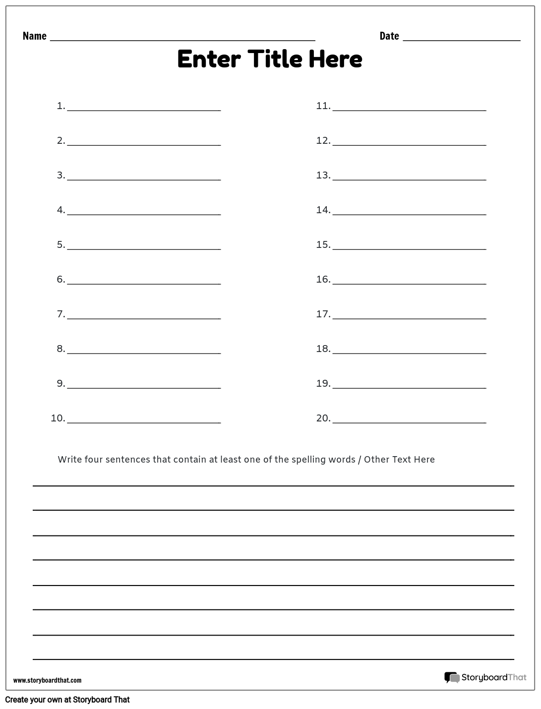 Storyboard That Free Spelling Test Worksheets For 2025
