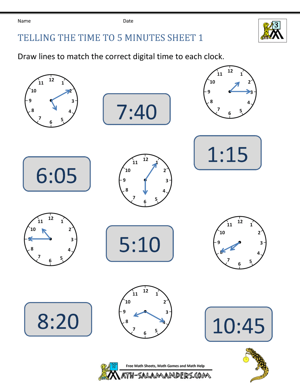 Free Printable Clock Worksheets