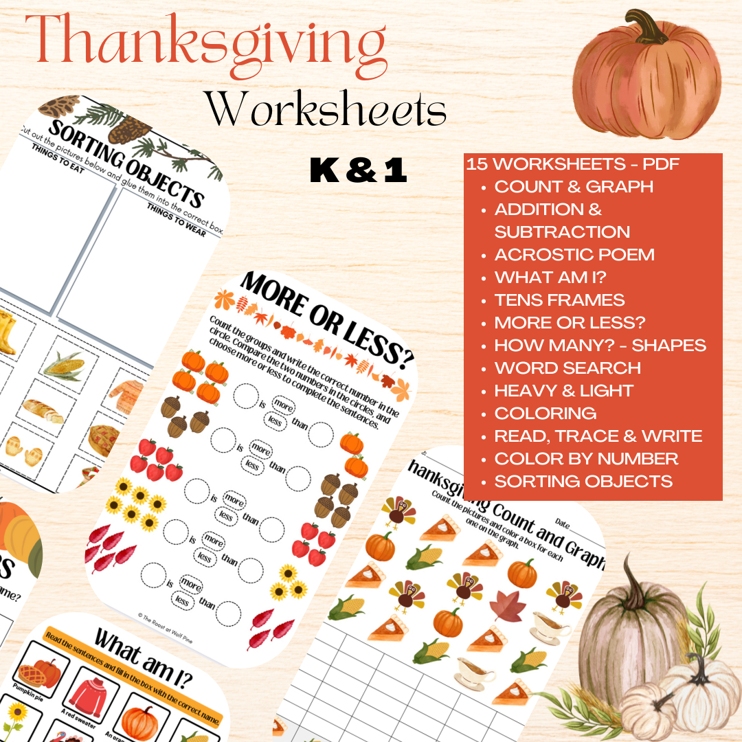 Thanksgiving Worksheets Kindergarten First Grade Workbook Printable Holiday Activity Reading Made By Teachers