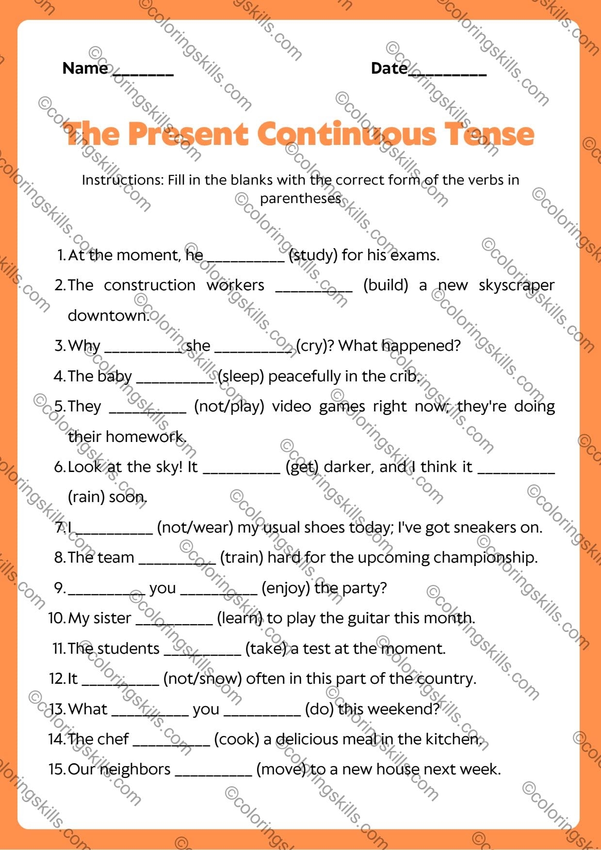The Present Continuous Tense Grammar Worksheets