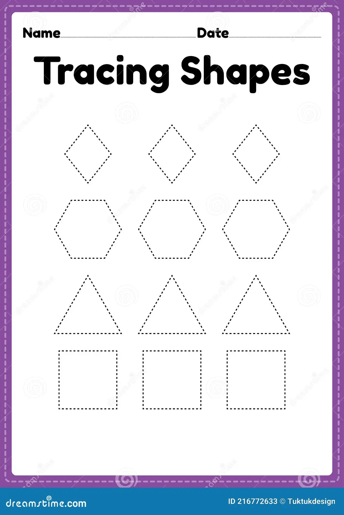 Tracing Shapes Worksheet For Kindergarten And Preschool Kids For Handwriting Practice And Educational Activities In A Printable Stock Vector Illustration Of Kindergarten Circle 216772633