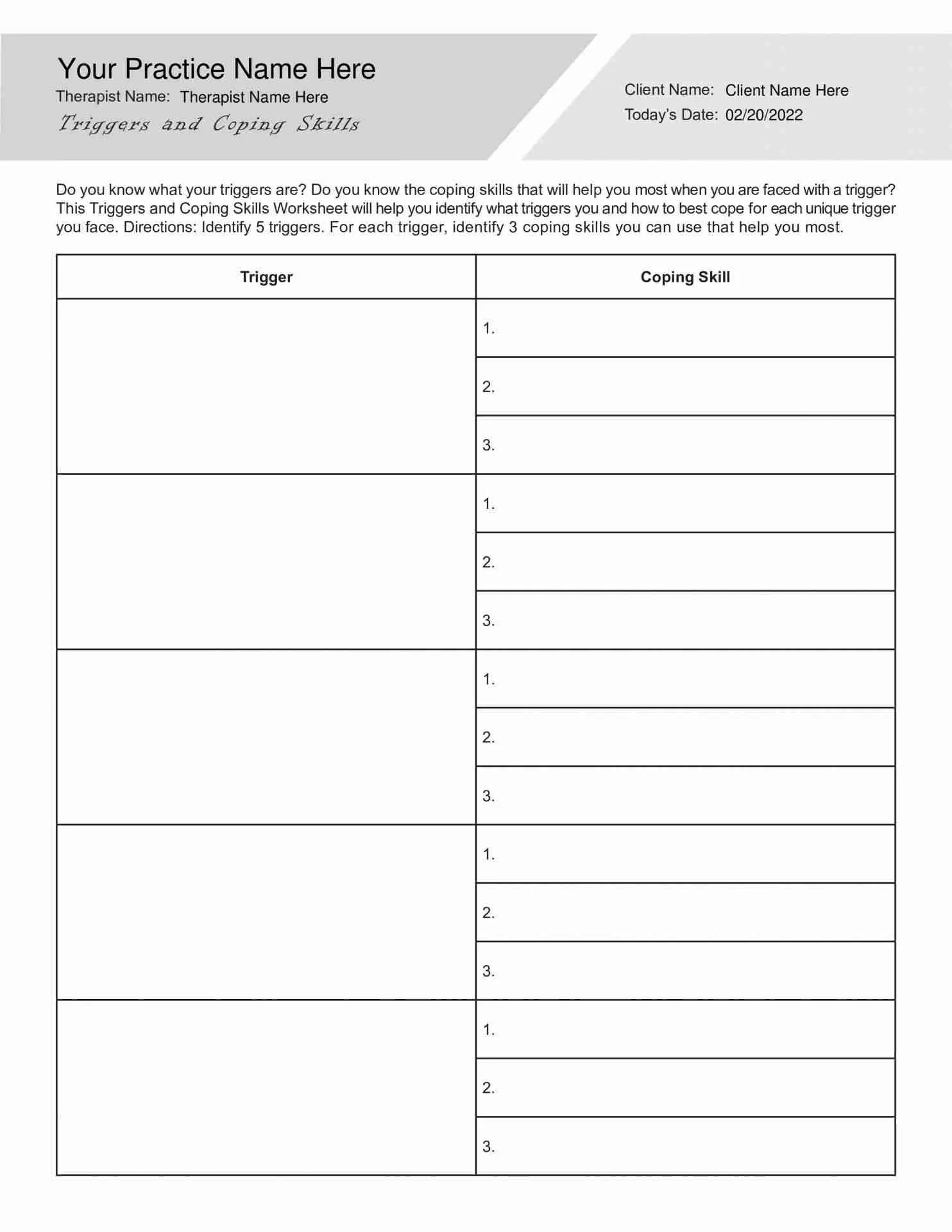 Free Printable Coping Skills Worksheets