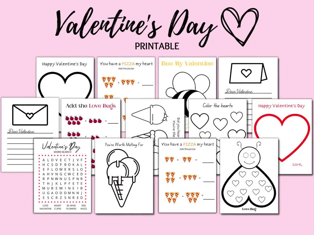 Valentine s Day Printables Worksheets Valentine s Day Activities Preschool Kindergarten Valentine Valentine s Day Digital Download Etsy