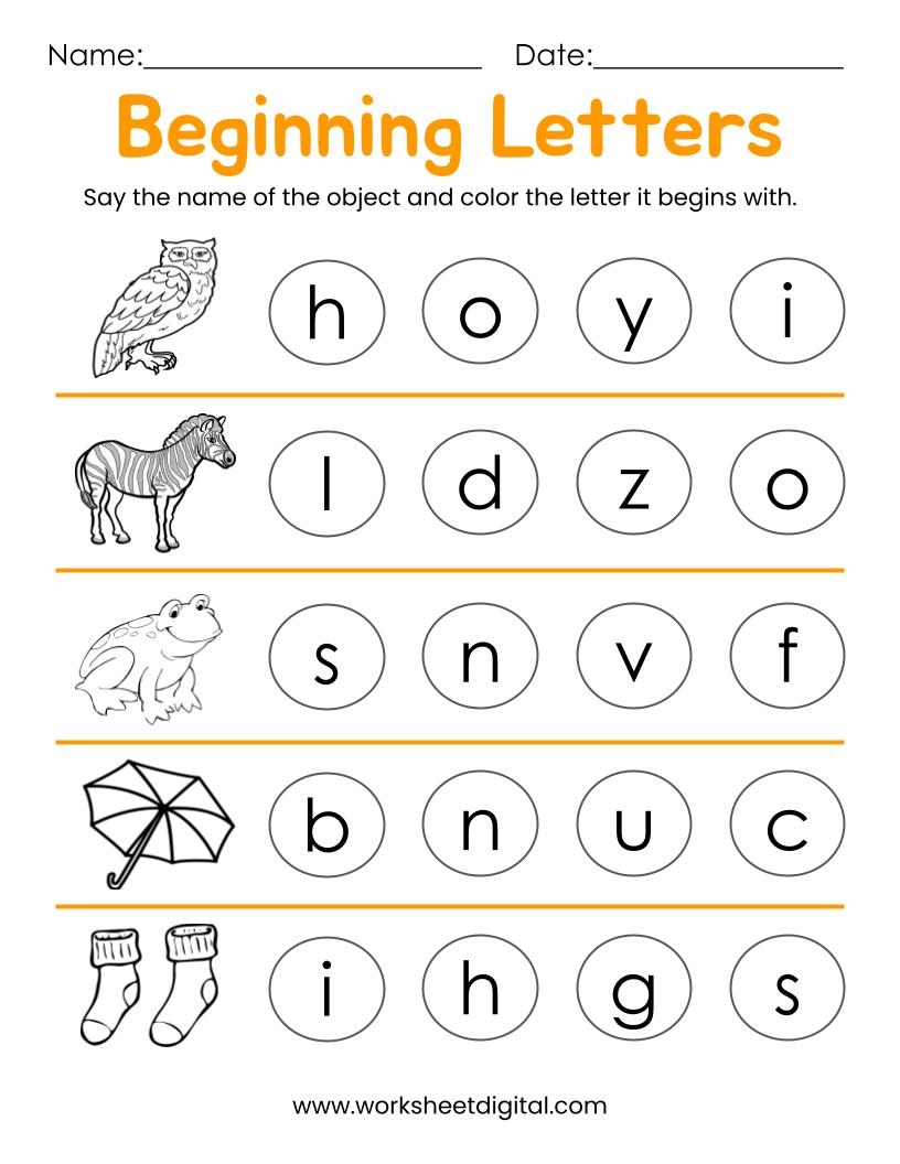 10 printable beginning letters worksheets for kindergarten
