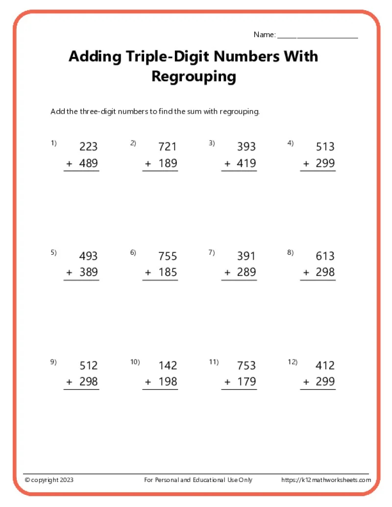 4th grade math worksheets