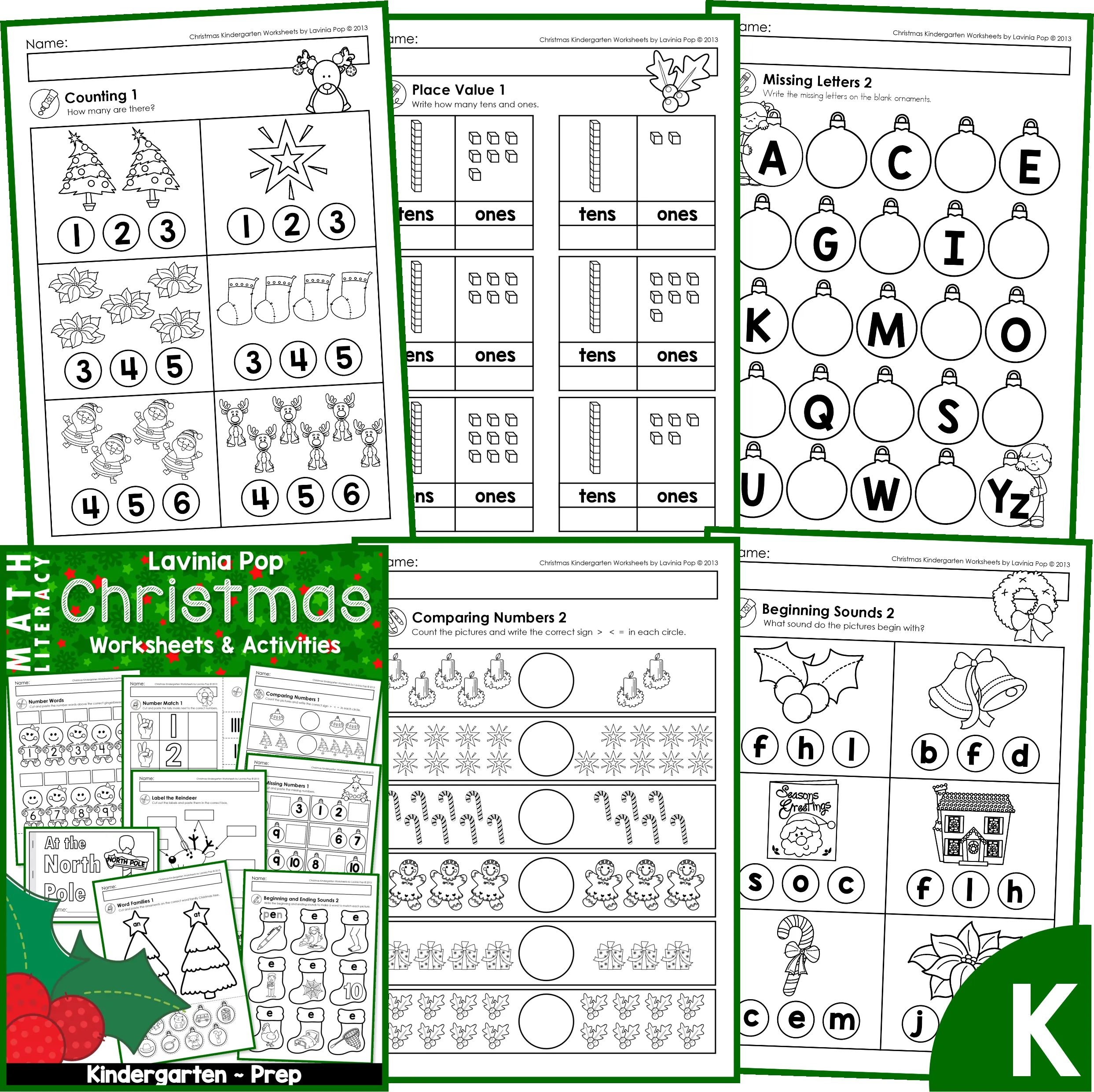 christmas kindergarten worksheets and activities no prep