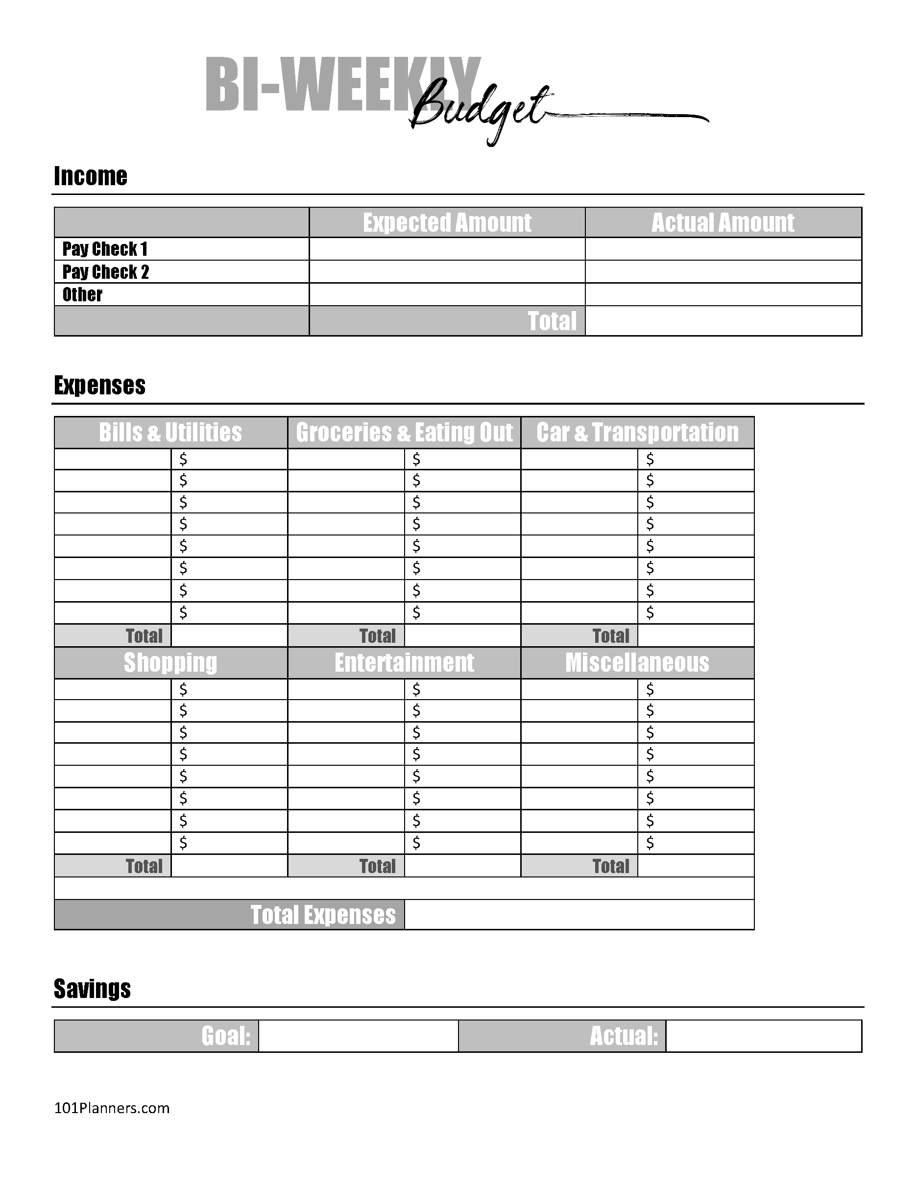 Printable Free Budget Worksheet