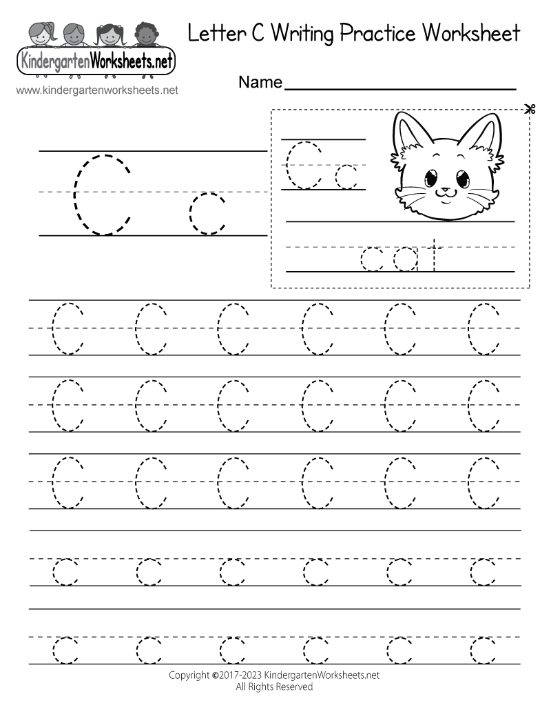 free printable letter c writing practice worksheet