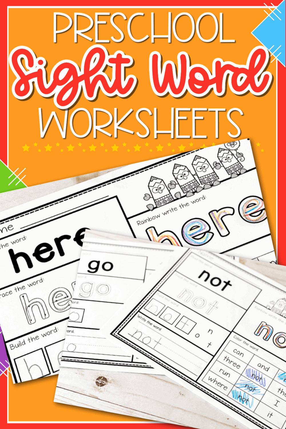 free printable pre k sight words worksheets