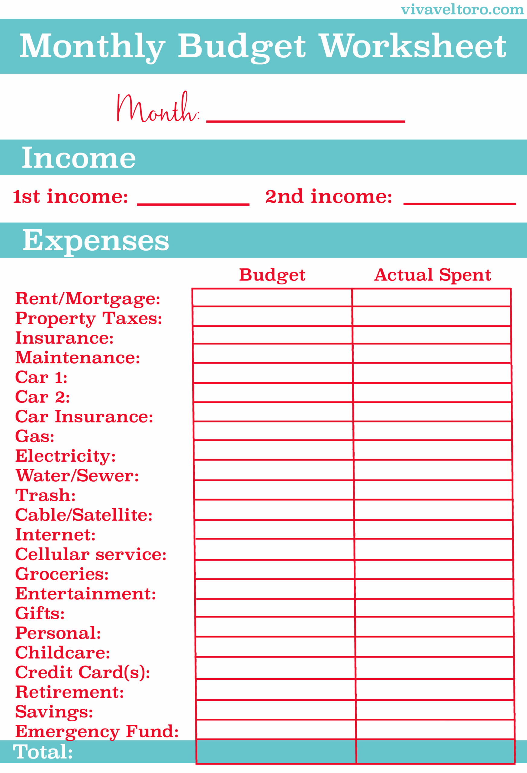 monthly budget worksheet free printable viva veltoro