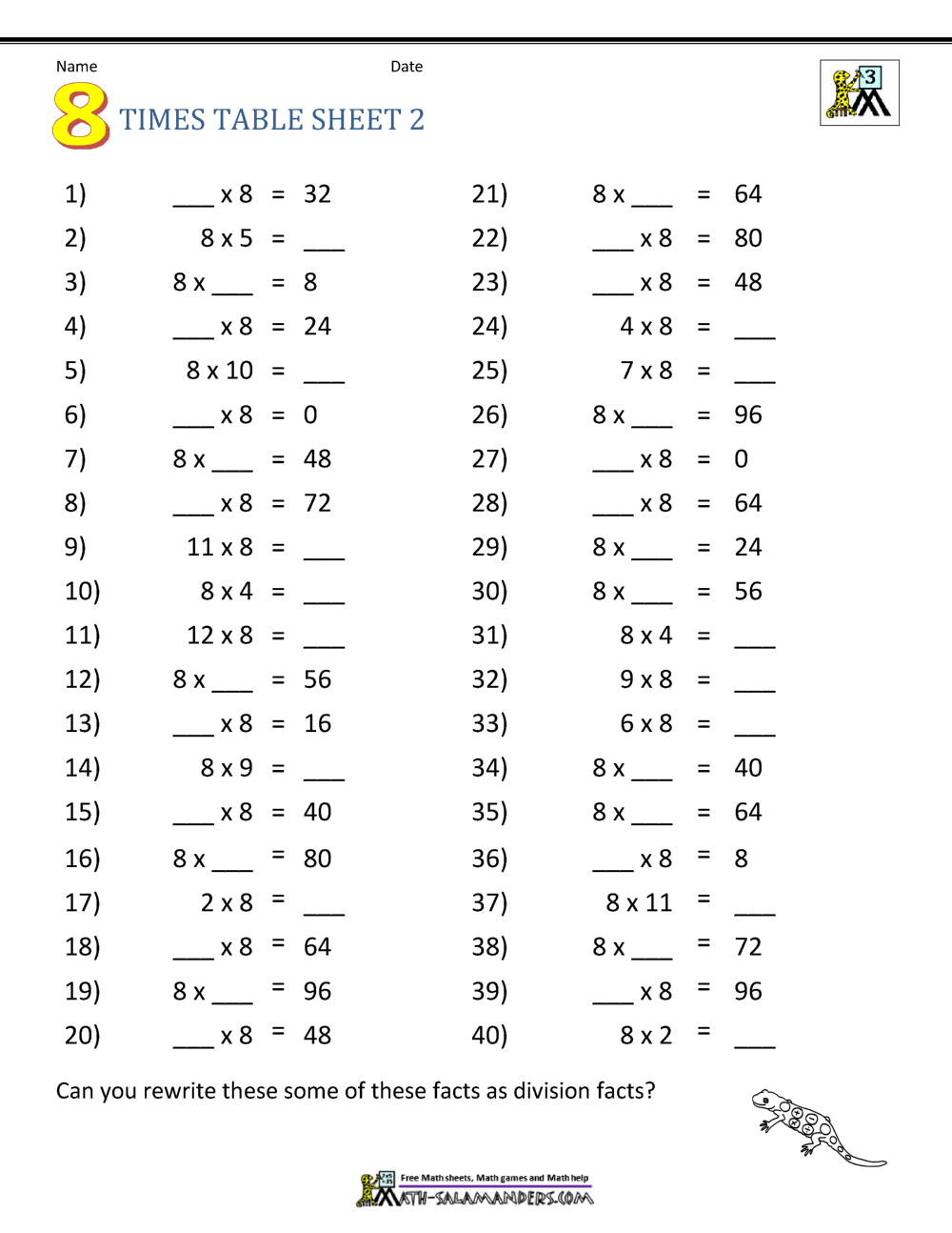 multiplication drill sheets 3rd grade