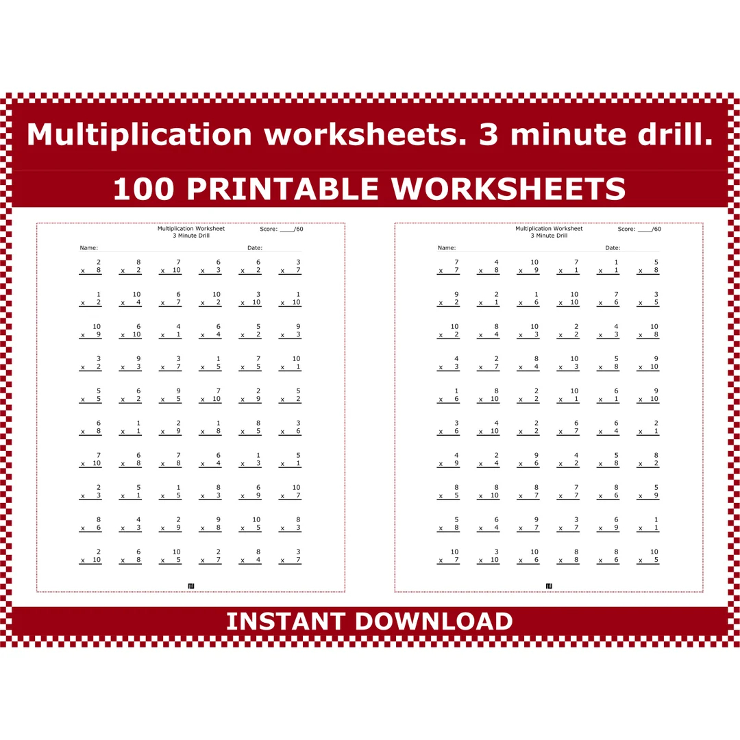 multiplication worksheets 3 minute multiplication drills multiplication math drills 3rd 4th grade multiplication facts by acminimalist etsy