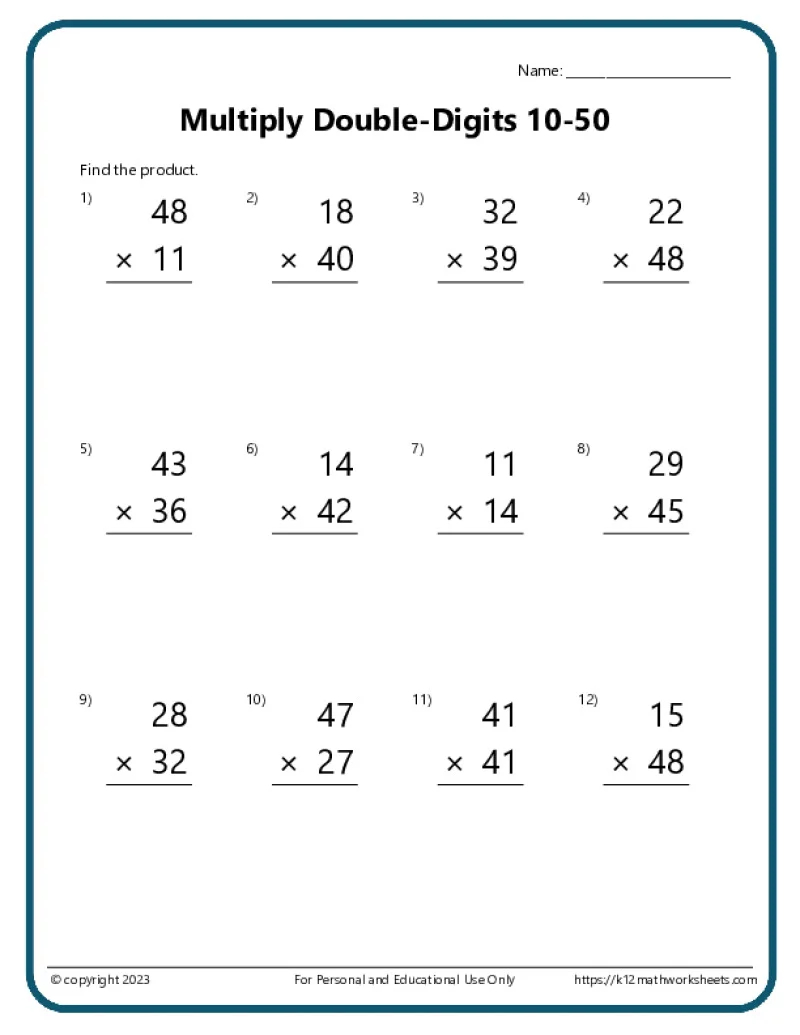 Free Printable Multiplication Worksheets 1-12 Free Printable Multiplication Worksheets 1-12